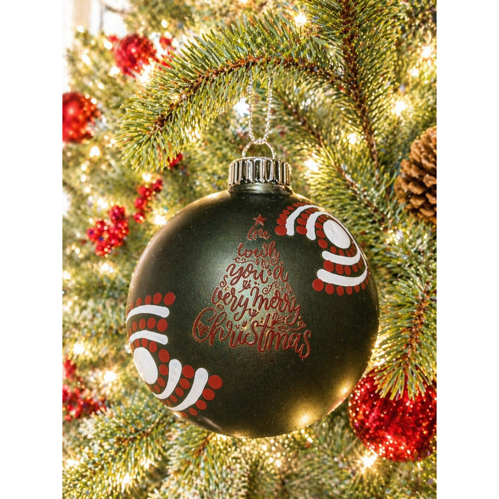 Hand-Painted Christmas Ornament – “We Wish You a Merry Christmas” Green Holiday